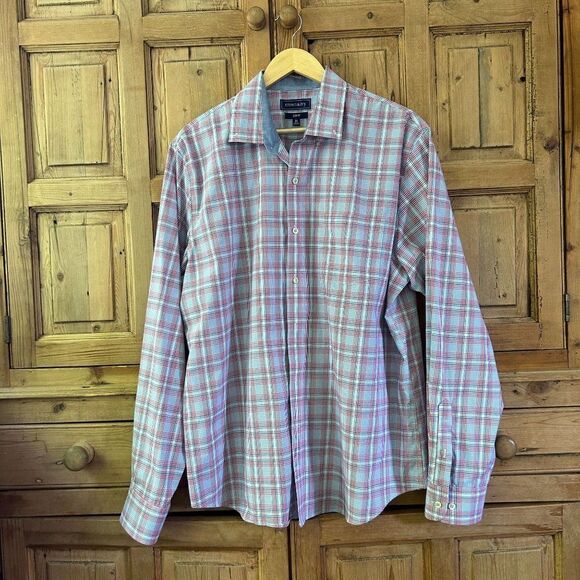 Men's Crown & Ivy XL Pale Pink Blue Long Sleeve Button Front Shirt - Picture 1 of 6